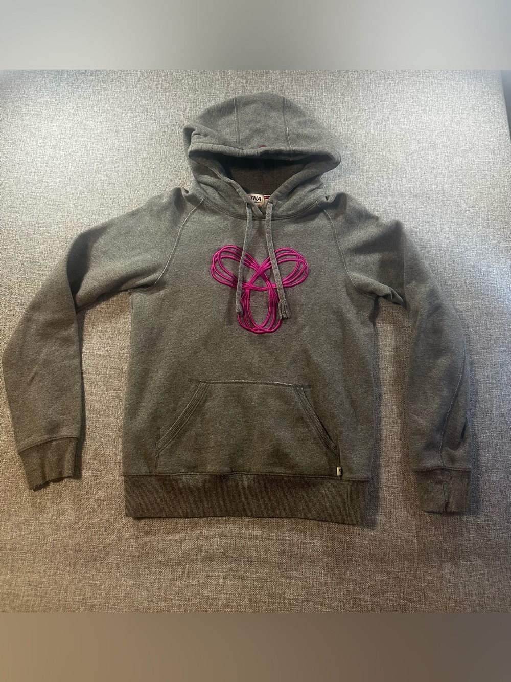 TNA Aritzia Women’s Hoodie Small Gray Pink Logo Pullover Sweatshirt Y2K Style